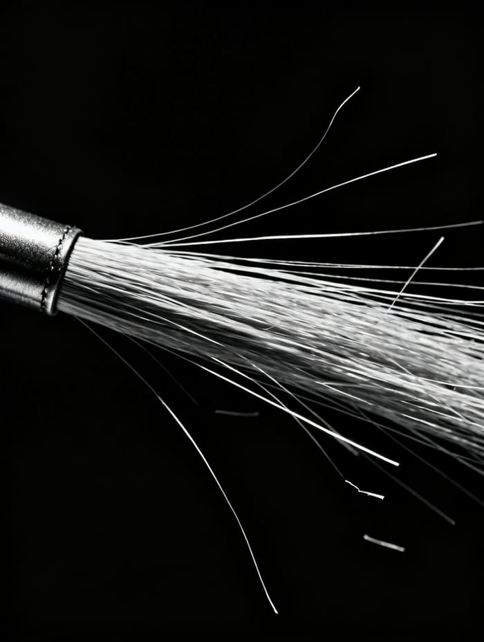Makroaufnahme einzelner heller Haarfasern vor dunklem Grund